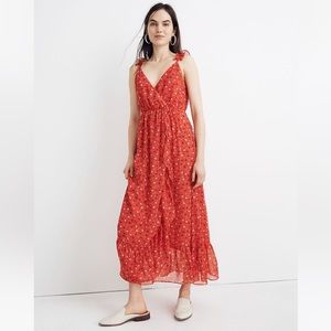 Madewell Ruffle-Strap Wrap Dress in Metallic-Striped Prairie Posies sz 00 NWOT